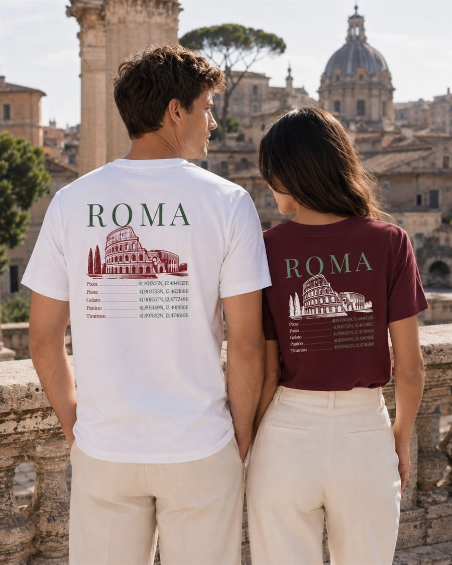 T-shirt Roma Bon Vivre porté de dos, impression du Colisée de Rome